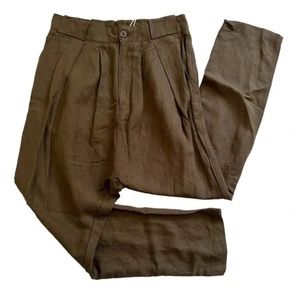 BNWT Zara Men Pleated High Waist Brown Linen Blend Pants Small